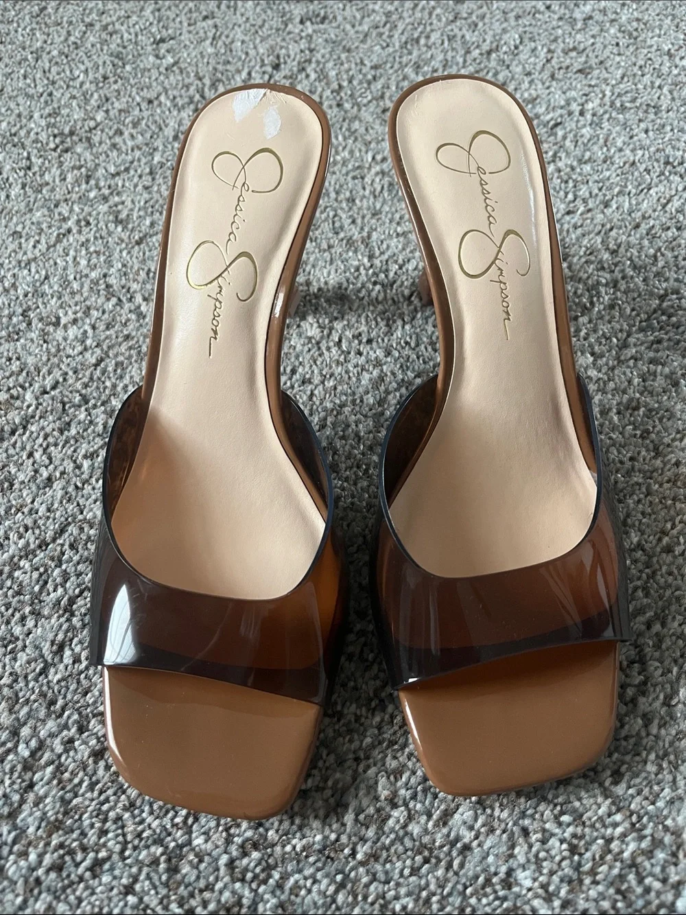 Jessica Simpson Brown Clear Slide Sandal Heels